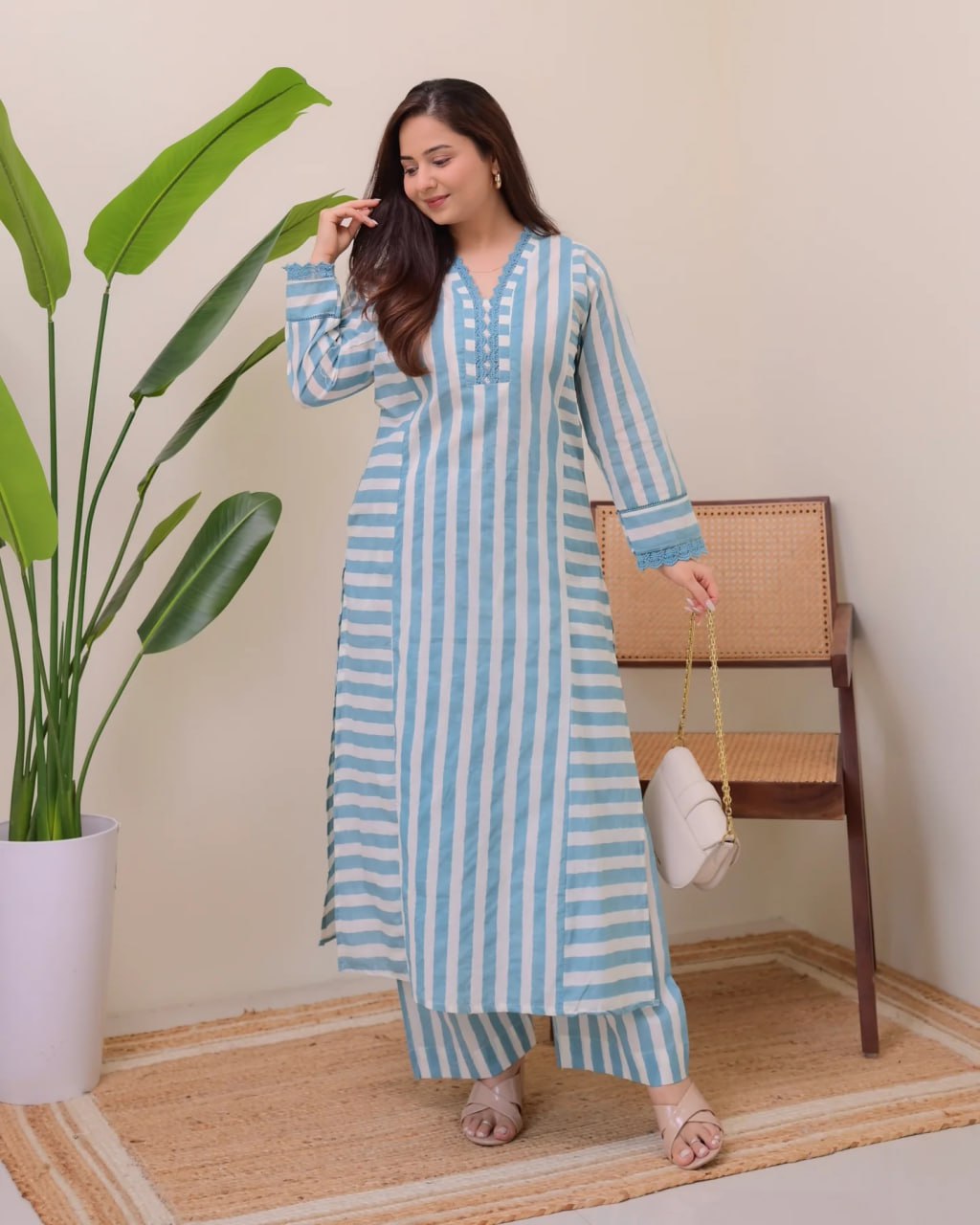 Pastel Striped Everyday Ethnic Co-Ord Set