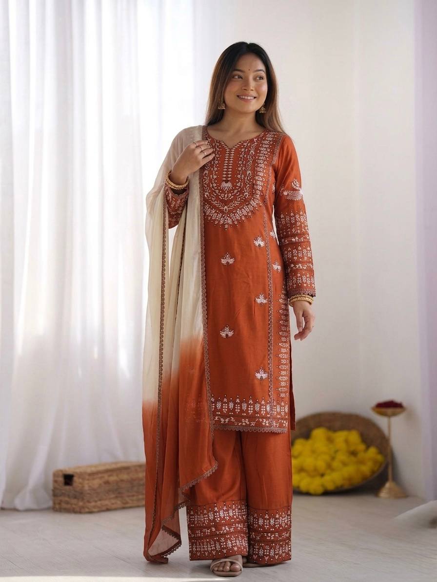 Heavy Embroidery Sequence Ethnic Suit Set