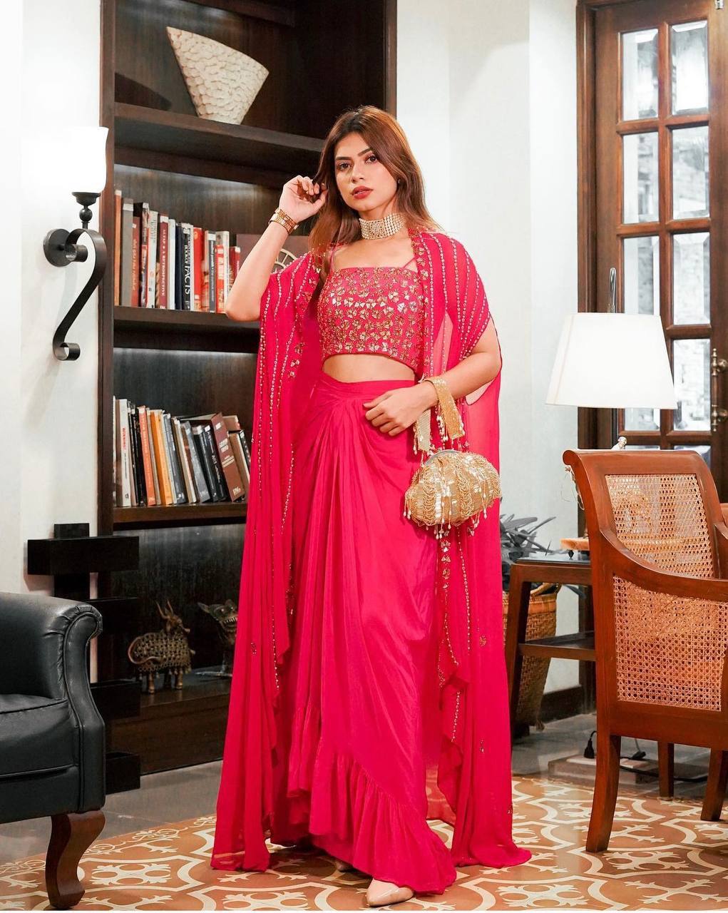 Rose Flame Indo - Western Georgette Skirt Set - Your ConnorRose Flame Indo - Western Georgette Skirt SetYour Connor