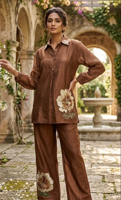Brown Thread Work Co-Ord Set