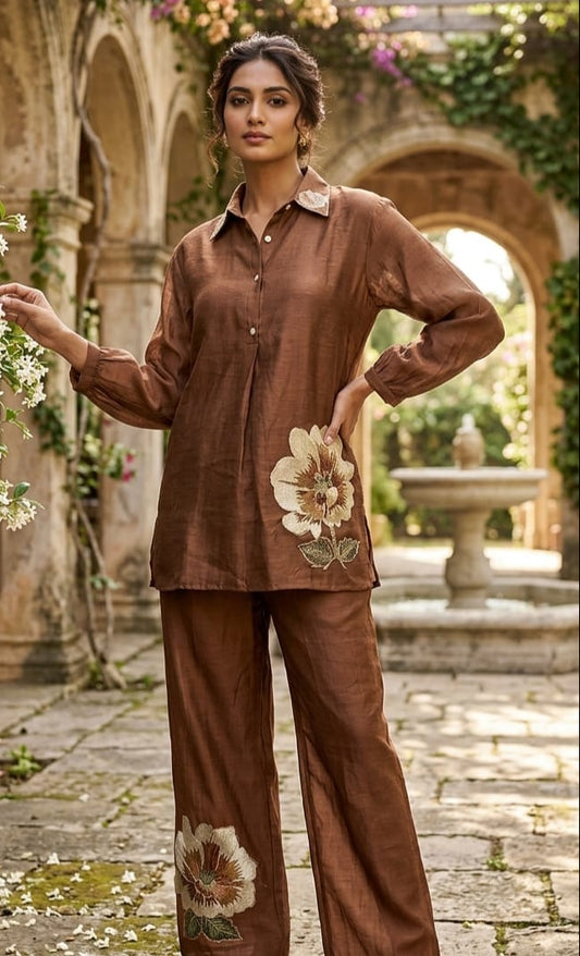 Brown Thread Work Co-Ord Set