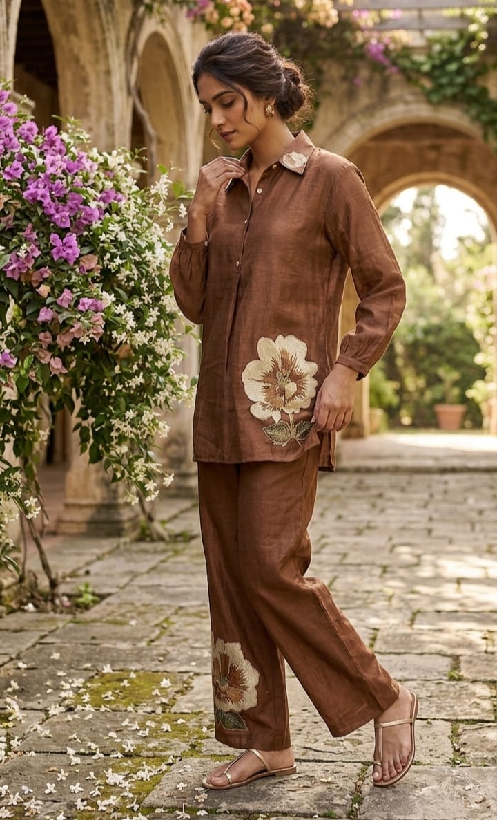 Brown Thread Work Co-Ord Set