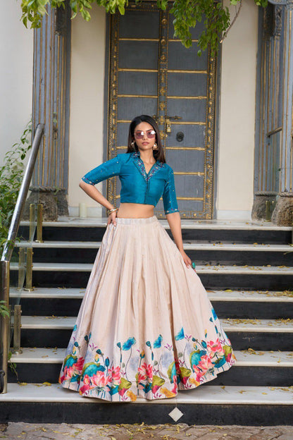 Anaya Tussar Silk Floral Co - ord Set Lehenga - Your ConnorAnaya Tussar Silk Floral Co - ord Set LehengaYour Connor