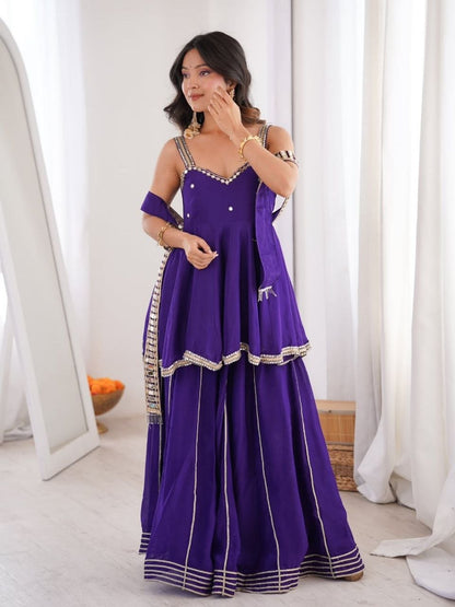 Chinon Mirror Work Plazzo Set With Stylish Belt & Gota Patti Work - Your ConnorChinon Mirror Work Plazzo Set With Stylish Belt & Gota Patti WorkYour Connor