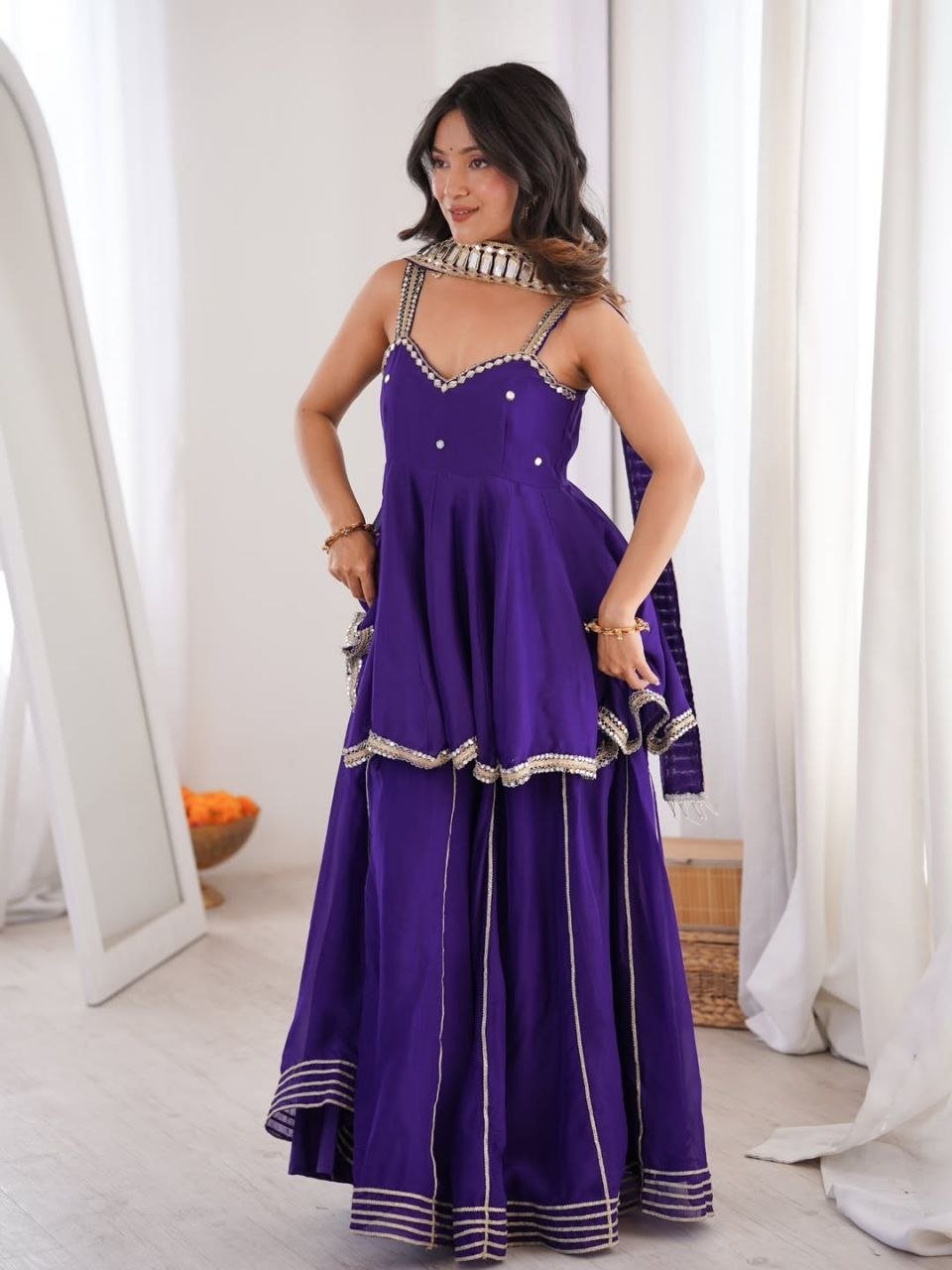 Chinon Mirror Work Plazzo Set With Stylish Belt & Gota Patti Work - Your ConnorChinon Mirror Work Plazzo Set With Stylish Belt & Gota Patti WorkYour Connor