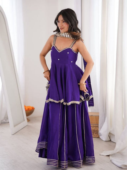 Chinon Mirror Work Plazzo Set With Stylish Belt & Gota Patti Work - Your ConnorChinon Mirror Work Plazzo Set With Stylish Belt & Gota Patti WorkYour Connor