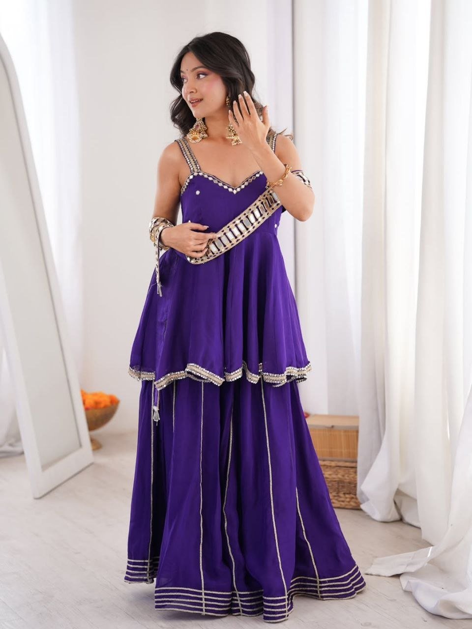 Chinon Mirror Work Plazzo Set With Stylish Belt & Gota Patti Work - Your ConnorChinon Mirror Work Plazzo Set With Stylish Belt & Gota Patti WorkYour Connor