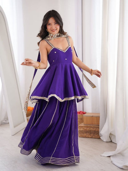 Chinon Mirror Work Plazzo Set With Stylish Belt & Gota Patti Work - Your ConnorChinon Mirror Work Plazzo Set With Stylish Belt & Gota Patti WorkYour Connor