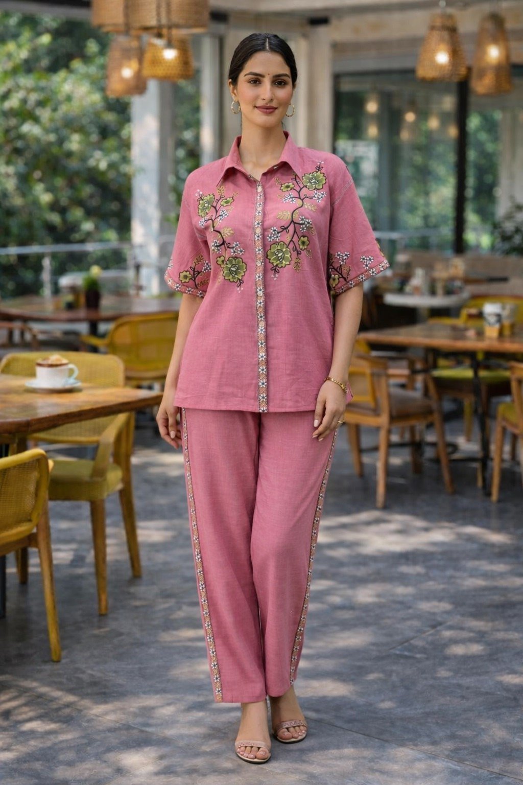 Cotton Embroidery Co - Ord Set - Lavender, Light Pink & Pista - Your ConnorCotton Embroidery Co - Ord Set - Lavender, Light Pink & PistaYour Connor