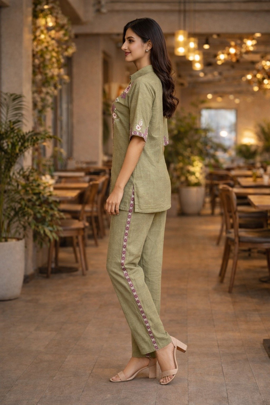 Cotton Embroidery Co - Ord Set - Lavender, Light Pink & Pista - Your ConnorCotton Embroidery Co - Ord Set - Lavender, Light Pink & PistaYour Connor