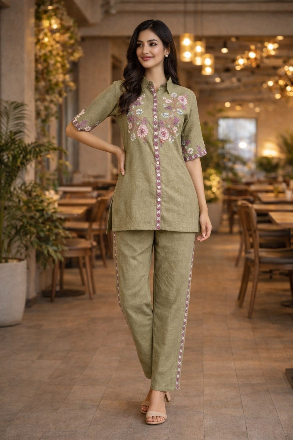 Cotton Embroidery Co - Ord Set - Lavender, Light Pink & Pista - Your ConnorCotton Embroidery Co - Ord Set - Lavender, Light Pink & PistaYour Connor