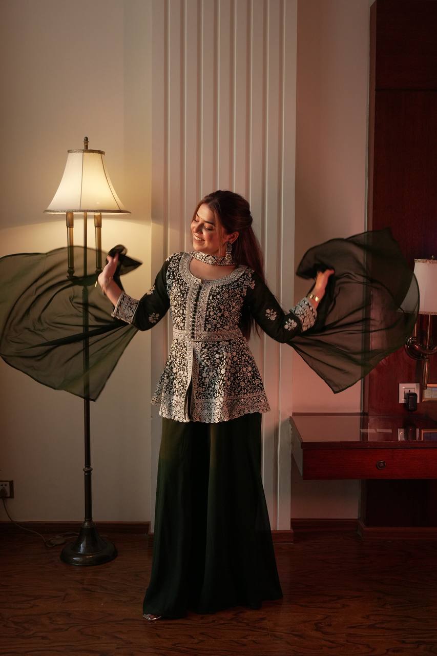 Embroidered Peplum Top with Palazzo Pair - Your ConnorEmbroidered Peplum Top with Palazzo PairYour Connor