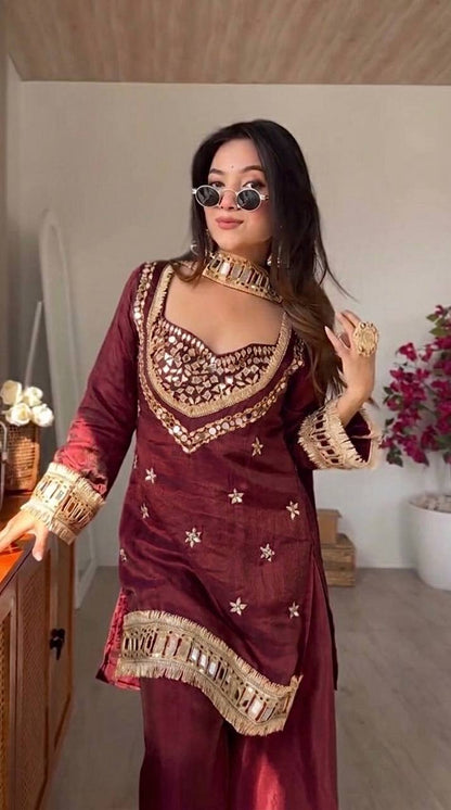 Fendy Silk Real Mirror Work Sharara Palazzo Set - Your ConnorFendy Silk Real Mirror Work Sharara Palazzo SetYour Connor