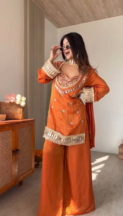 Fendy Silk Real Mirror Work Sharara Palazzo Set - Your ConnorFendy Silk Real Mirror Work Sharara Palazzo SetYour Connor