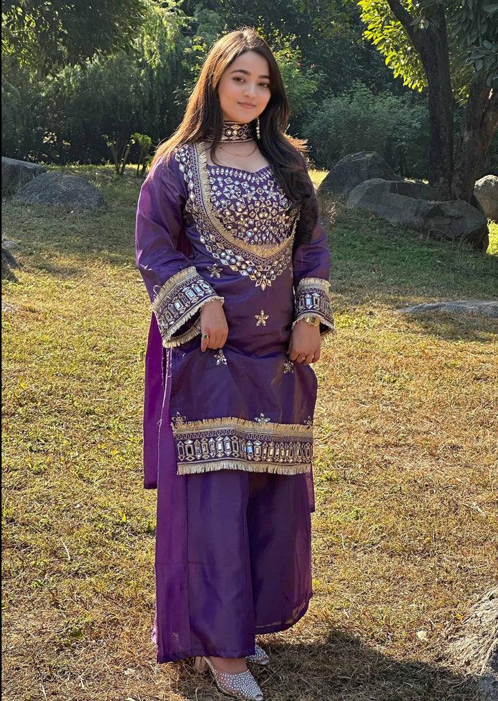 Fendy Silk Real Mirror Work Sharara Palazzo Set - Your ConnorFendy Silk Real Mirror Work Sharara Palazzo SetYour Connor