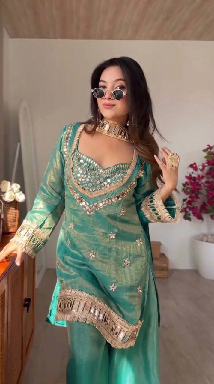 Fendy Silk Real Mirror Work Sharara Palazzo Set - Your ConnorFendy Silk Real Mirror Work Sharara Palazzo SetYour Connor