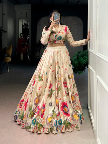 Floral Printed Tasar Silk Co - Ord Lehenga Set. - Your ConnorFloral Printed Tasar Silk Co - Ord Lehenga Set.Your Connor