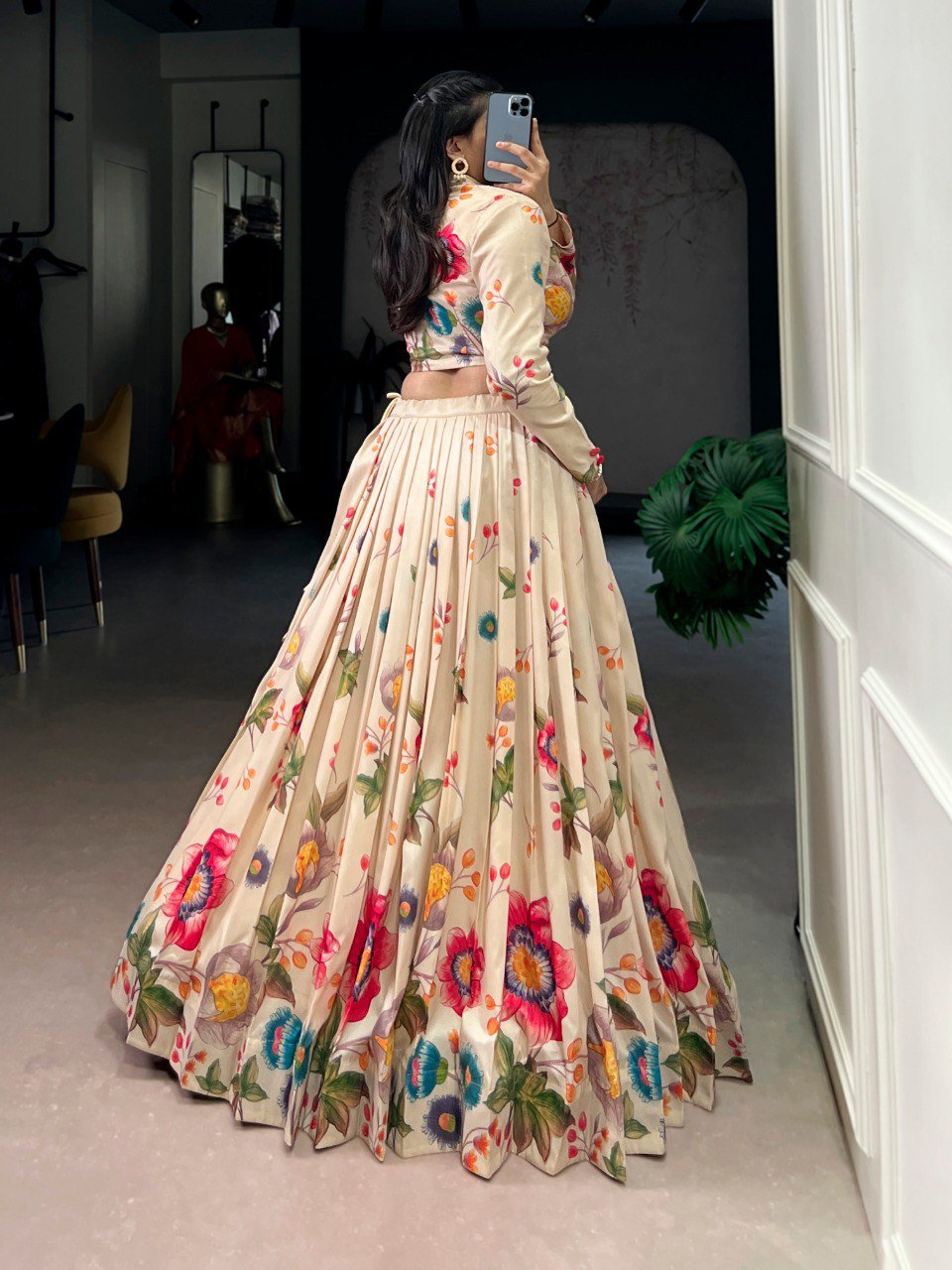 Floral Printed Tasar Silk Co - Ord Lehenga Set. - Your ConnorFloral Printed Tasar Silk Co - Ord Lehenga Set.Your Connor