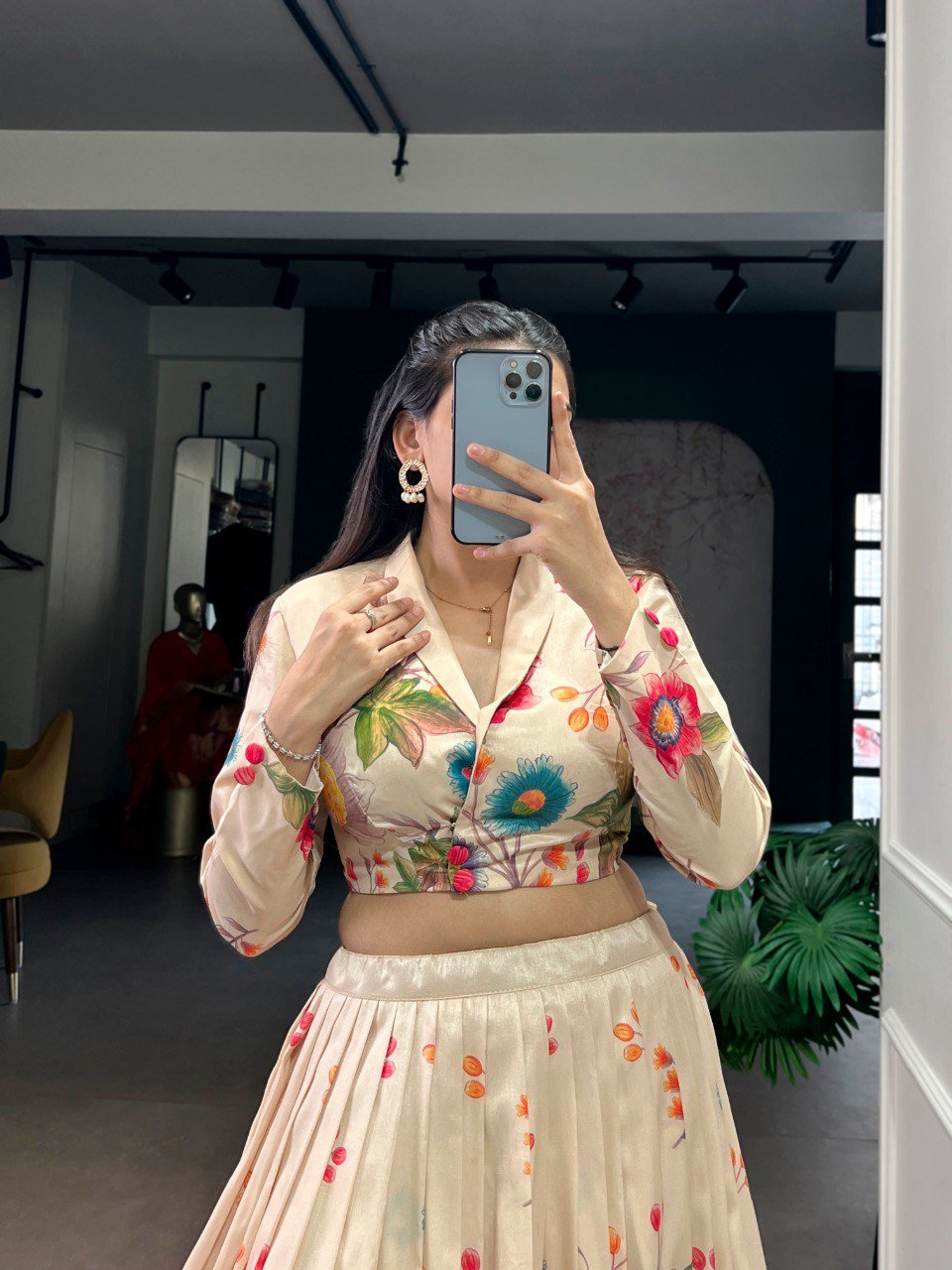 Floral Printed Tasar Silk Co - Ord Lehenga Set. - Your ConnorFloral Printed Tasar Silk Co - Ord Lehenga Set.Your Connor