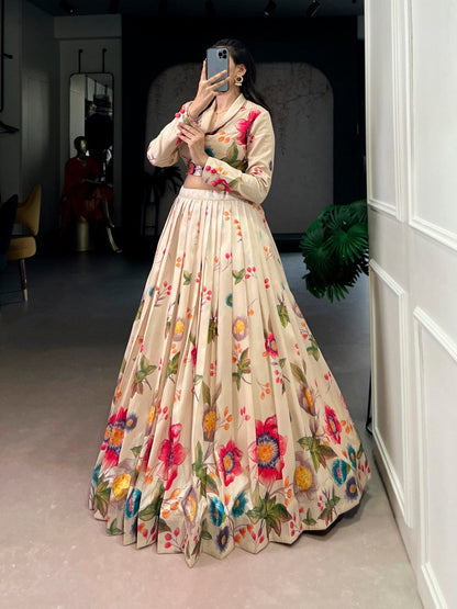 Floral Printed Tasar Silk Co - Ord Lehenga Set. - Your ConnorFloral Printed Tasar Silk Co - Ord Lehenga Set.Your Connor