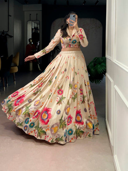 Floral Printed Tasar Silk Co - Ord Lehenga Set. - Your ConnorFloral Printed Tasar Silk Co - Ord Lehenga Set.Your Connor