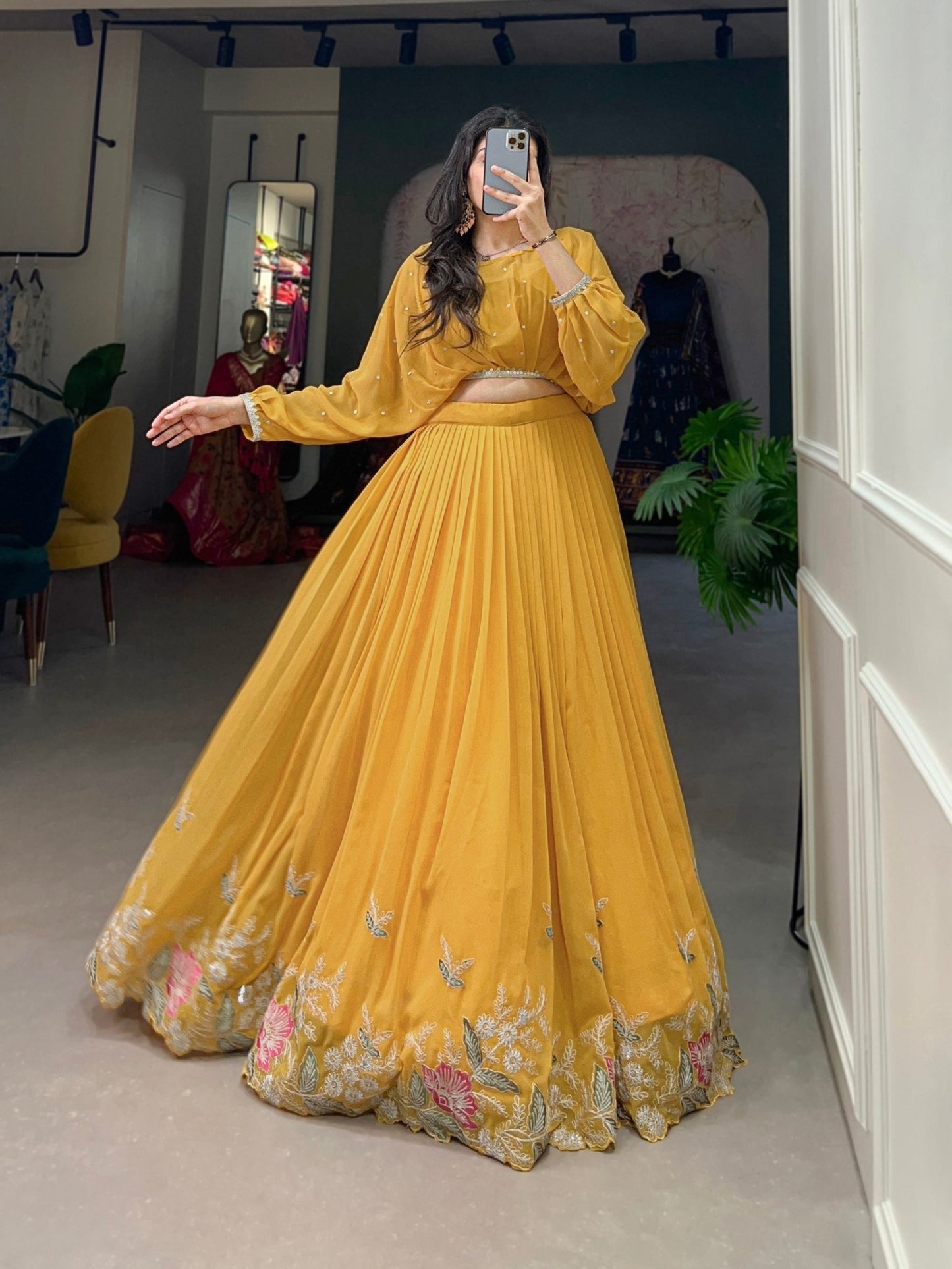 Georgette Co - ord Lehenga Set - Yellow - Your ConnorGeorgette Co - ord Lehenga Set - YellowYour Connor