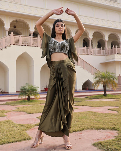 Indo - Western Mehandi Drape Skirt 3 - Piece Set - Your ConnorIndo - Western Mehandi Drape Skirt 3 - Piece SetYour Connor