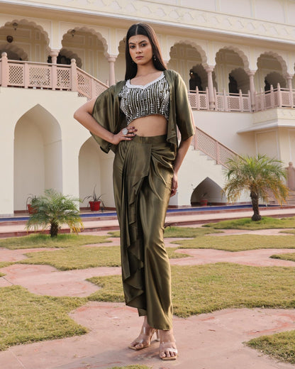 Indo - Western Mehandi Drape Skirt 3 - Piece Set - Your ConnorIndo - Western Mehandi Drape Skirt 3 - Piece SetYour Connor