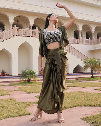 Indo - Western Mehandi Drape Skirt 3 - Piece Set - Your ConnorIndo - Western Mehandi Drape Skirt 3 - Piece SetYour Connor