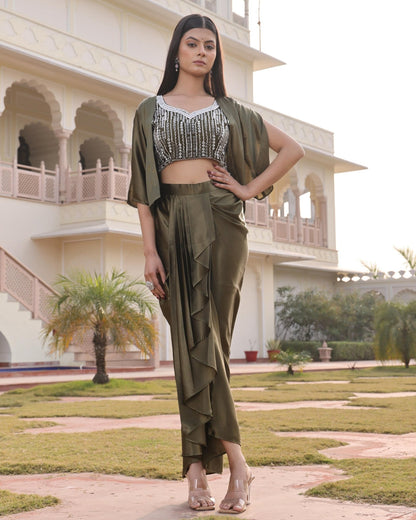 Indo - Western Mehandi Drape Skirt 3 - Piece Set - Your ConnorIndo - Western Mehandi Drape Skirt 3 - Piece SetYour Connor