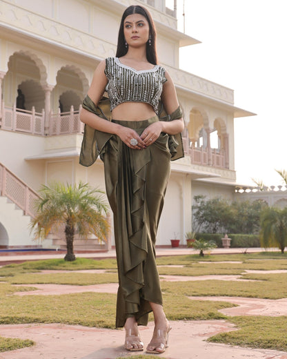 Indo - Western Mehandi Drape Skirt 3 - Piece Set - Your ConnorIndo - Western Mehandi Drape Skirt 3 - Piece SetYour Connor
