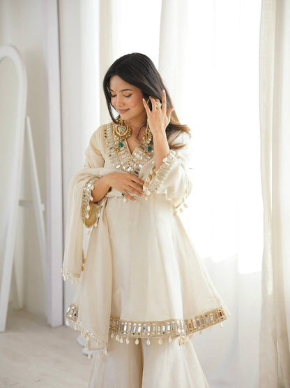 Silk Real Mirror Work Sharara Palazzo Set