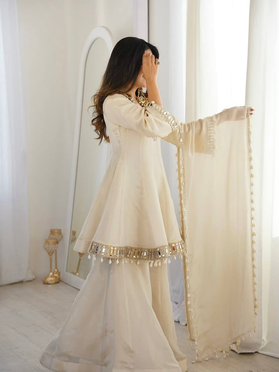 Silk Real Mirror Work Sharara Palazzo Set