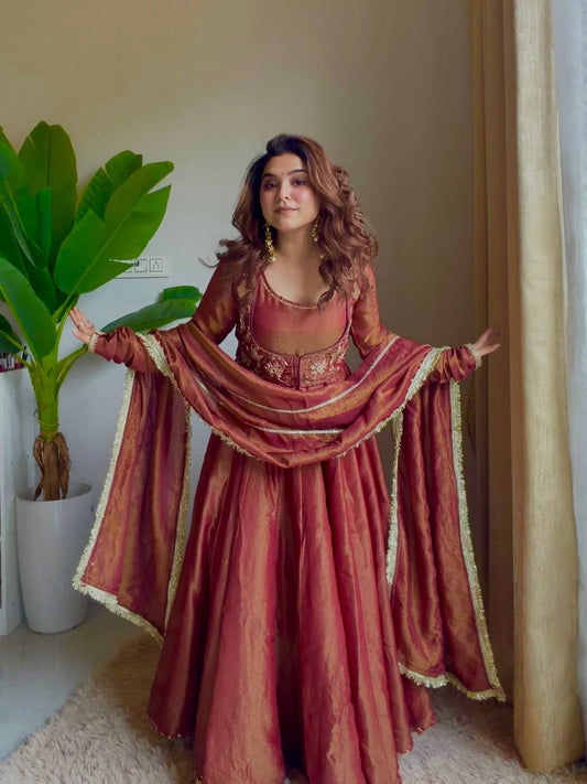 Designer Maxi Anarkali Suit With Koti Work & Fancy Dupatta