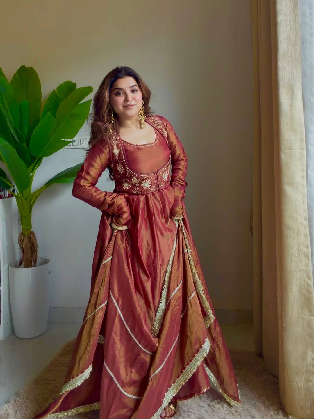 Designer Maxi Anarkali Suit With Koti Work & Fancy Dupatta