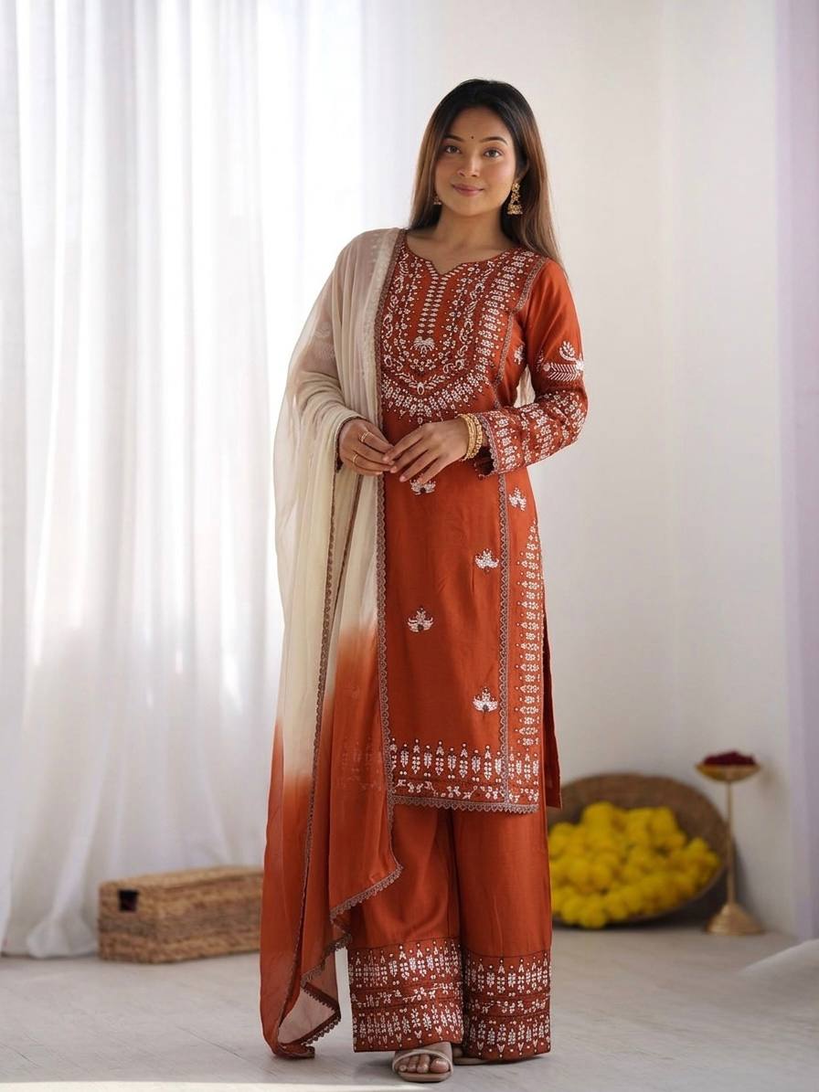 Heavy Embroidery Sequence Ethnic Suit Set