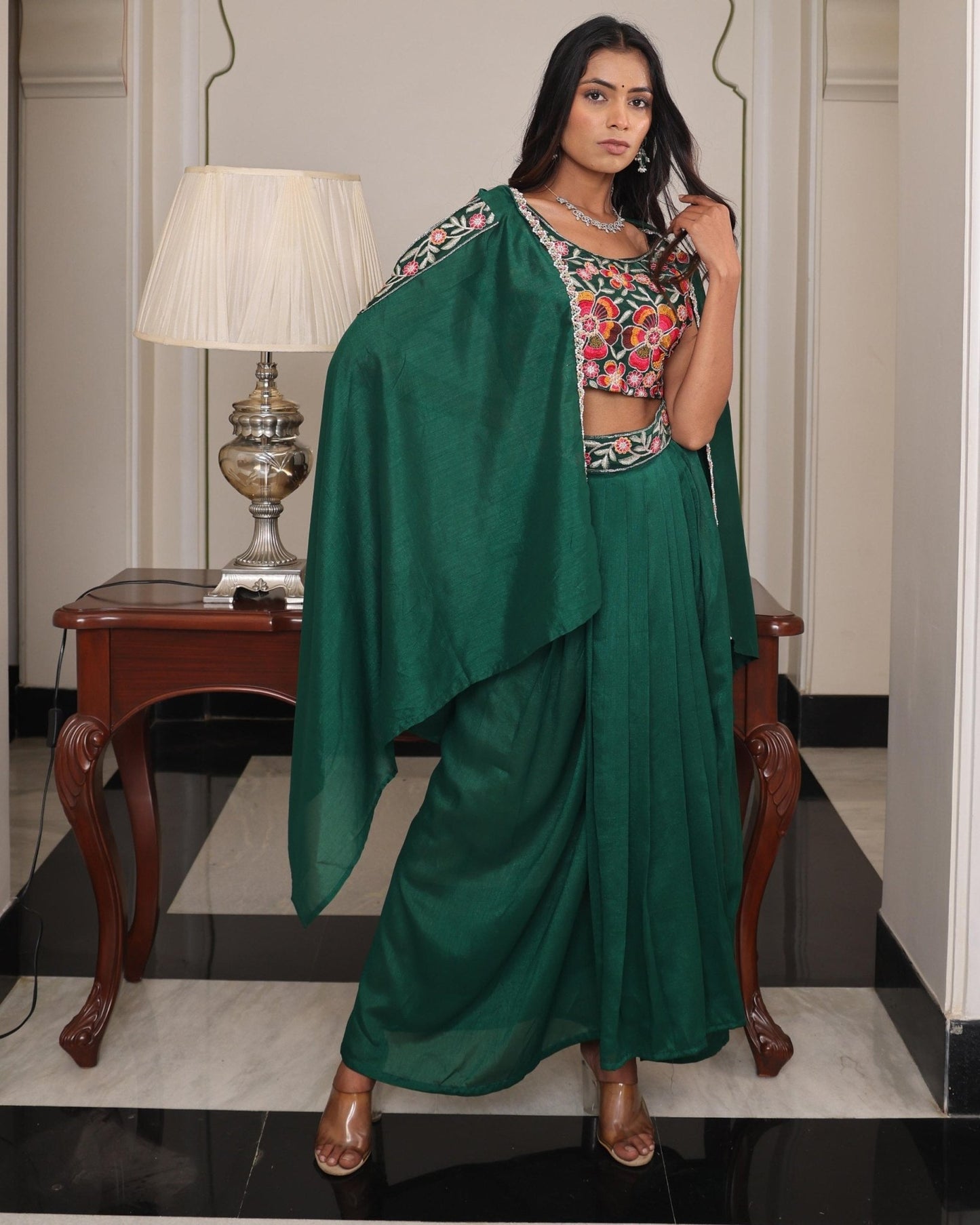 Premium Indo - Western Drape Skirt Set – Emerald Green - Your ConnorPremium Indo - Western Drape Skirt Set – Emerald GreenYour Connor