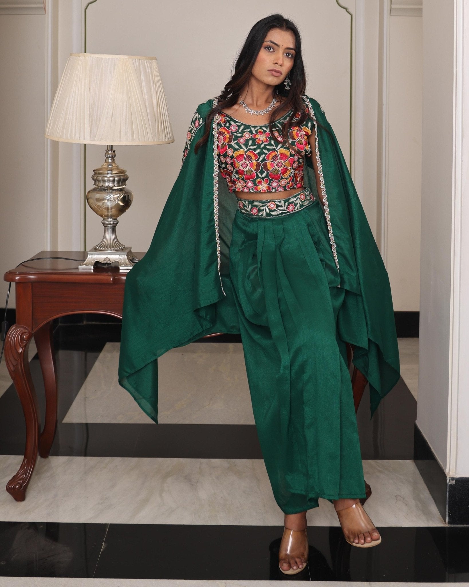 Premium Indo - Western Drape Skirt Set – Emerald Green - Your ConnorPremium Indo - Western Drape Skirt Set – Emerald GreenYour Connor