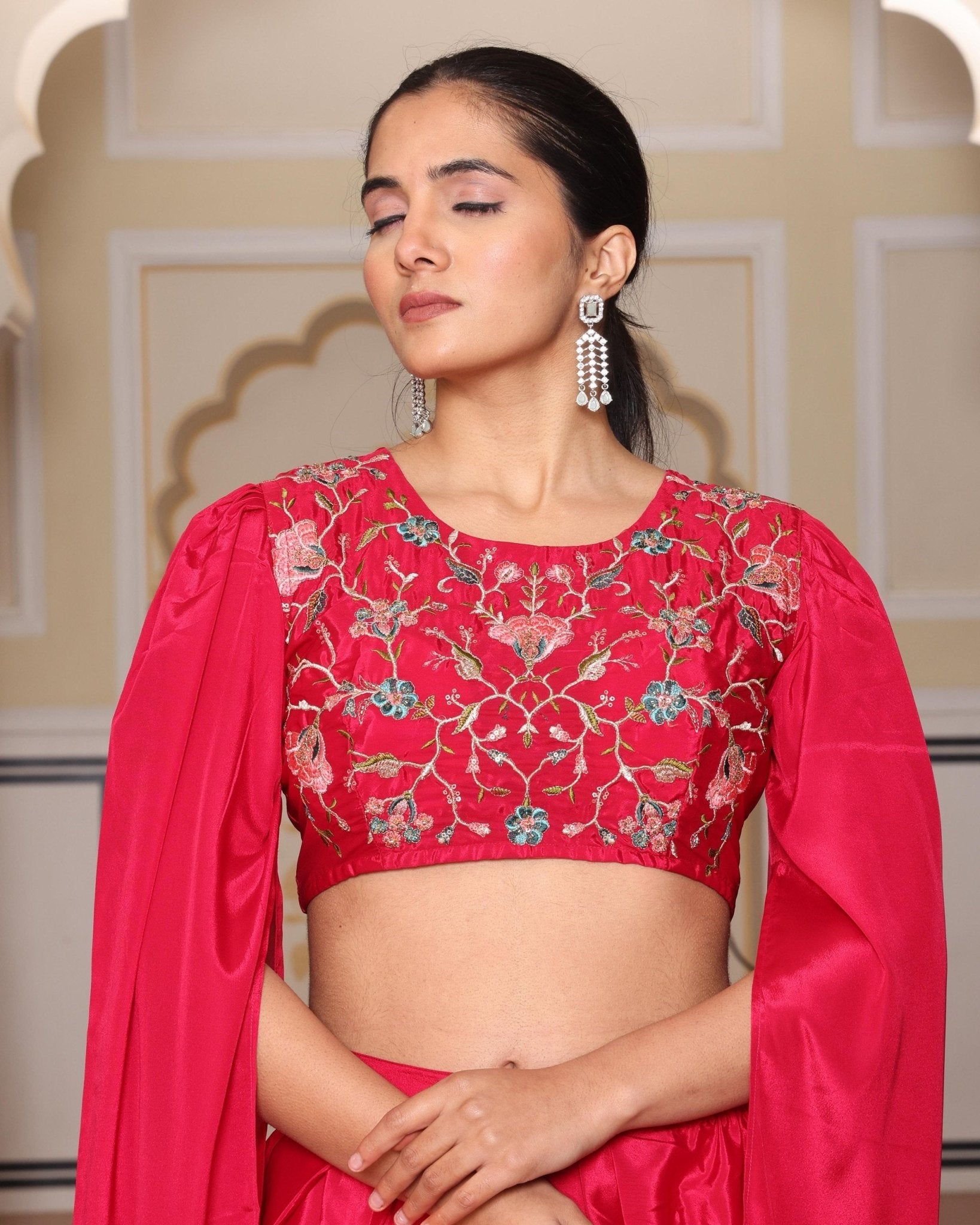 Premium Indo - Western Satin Silk Drape Skirt Set – Pink - Your ConnorPremium Indo - Western Satin Silk Drape Skirt Set – PinkYour Connor