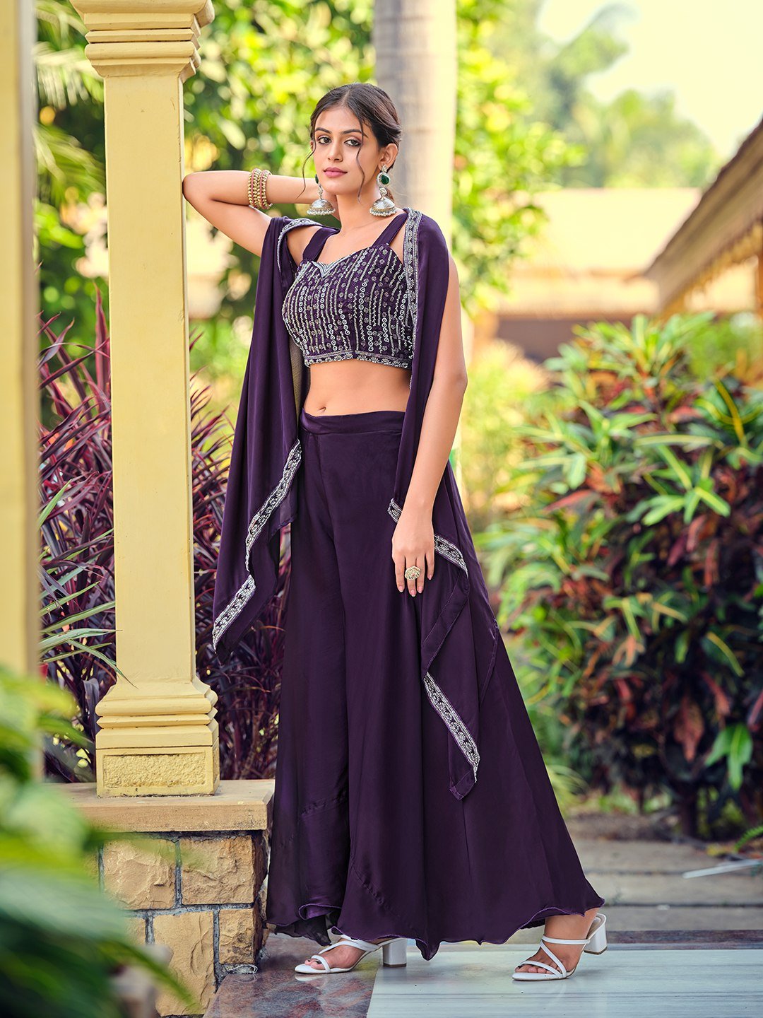 Premium Indo - Western Set - Purple (Satin Silk) - Your ConnorPremium Indo - Western Set - Purple (Satin Silk)Your Connor