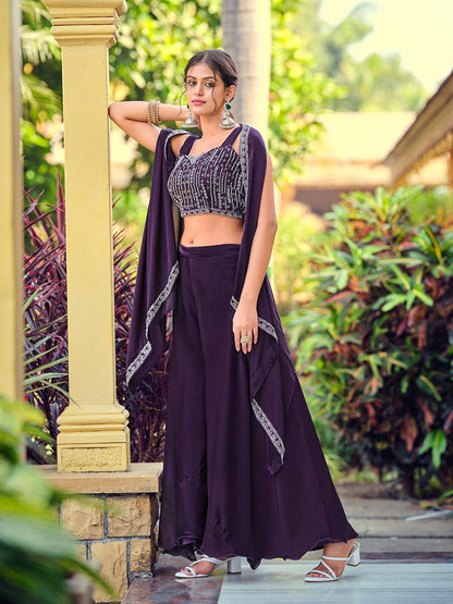 Premium Indo - Western Set - Purple (Satin Silk) - Your ConnorPremium Indo - Western Set - Purple (Satin Silk)Your Connor