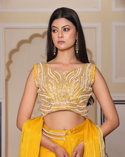 Premium Indo - Western Silk Drape Skirt Set – Yellow - Your ConnorPremium Indo - Western Silk Drape Skirt Set – YellowYour Connor
