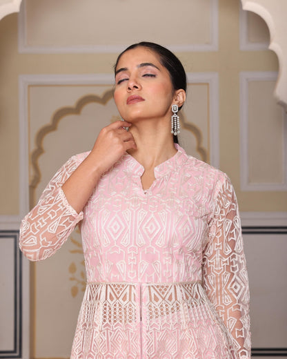 Premium Net Embroidery Indo - Western Set - Peach - Your ConnorPremium Net Embroidery Indo - Western Set - PeachYour Connor