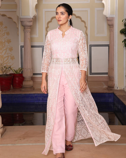 Premium Net Embroidery Indo - Western Set - Peach - Your ConnorPremium Net Embroidery Indo - Western Set - PeachYour Connor