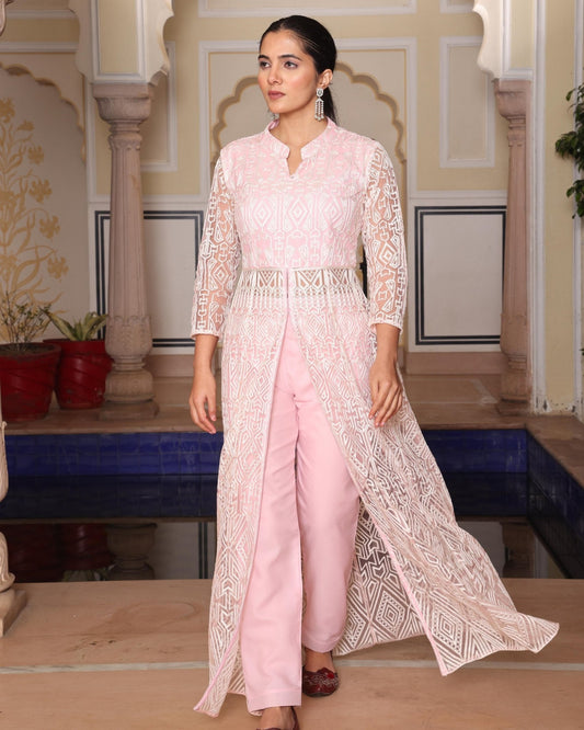 Premium Net Embroidery Indo - Western Set - Peach - Your ConnorPremium Net Embroidery Indo - Western Set - PeachYour Connor
