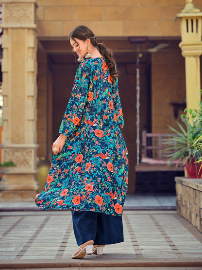 Premium Silk Indo - Western 3 - Piece Co - Ord Set - Navy Blue - Your ConnorPremium Silk Indo - Western 3 - Piece Co - Ord Set - Navy BlueYour Connor