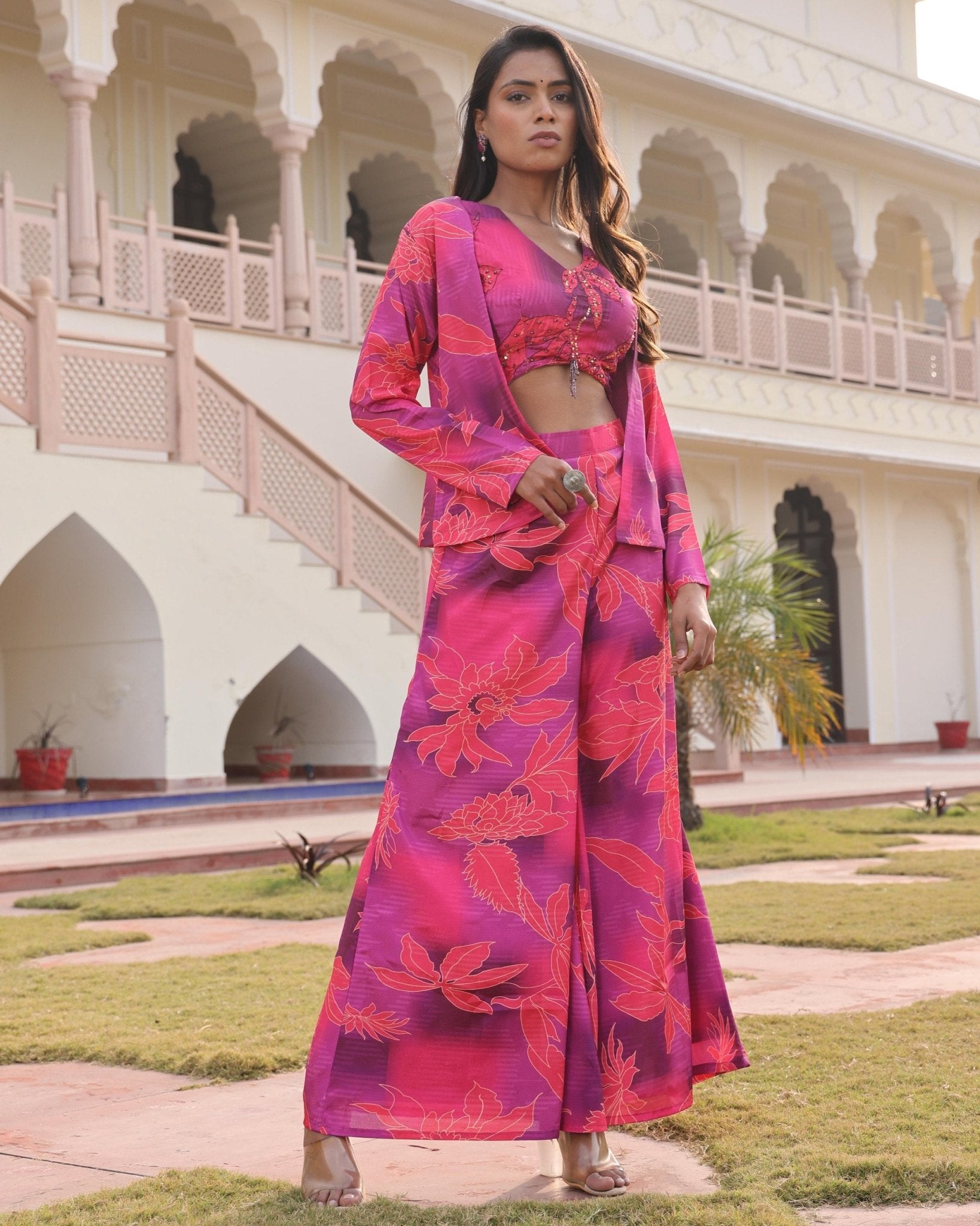 Premium Silk Indo - Western Floral 3 - Piece Set - Multi - Your ConnorPremium Silk Indo - Western Floral 3 - Piece Set - MultiYour Connor