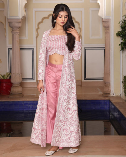 Premium Vichitra Indo - Western 3 - Piece Set - Peach - Your ConnorPremium Vichitra Indo - Western 3 - Piece Set - PeachYour Connor