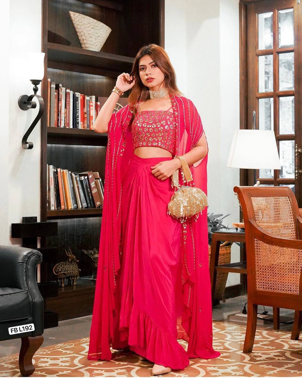 Rose Flame Indo - Western Georgette Skirt Set - Your ConnorRose Flame Indo - Western Georgette Skirt SetYour Connor