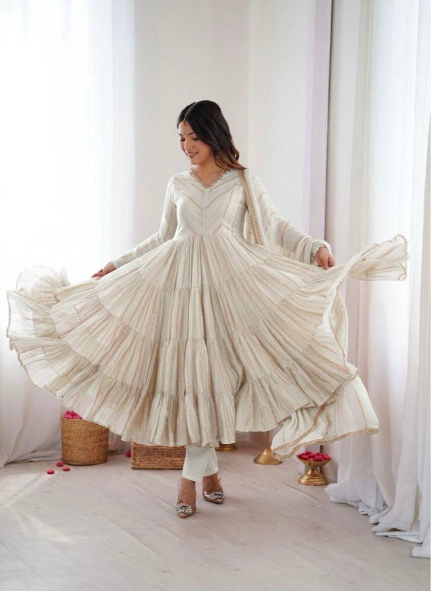 Ruffle Gown with Real Mirror Handwork Set - Your ConnorRuffle Gown with Real Mirror Handwork SetYour Connor